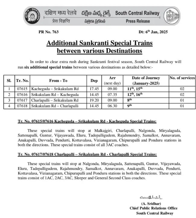 Sankranti Special trains