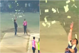 CRICKETER SHOWERED 500 RUPEE NOTES  MONEY THROWN IN LIVE CRICKET MATCH  KALYAN CRICKET TOURNAMENT  CRICKET