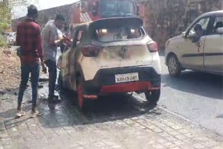 Car caught fire in Chittorgarh