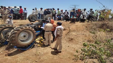 Cops at the spot where four children were among five killed in a tractor accident in Madhya Pradesh on Monday May 6, 2024