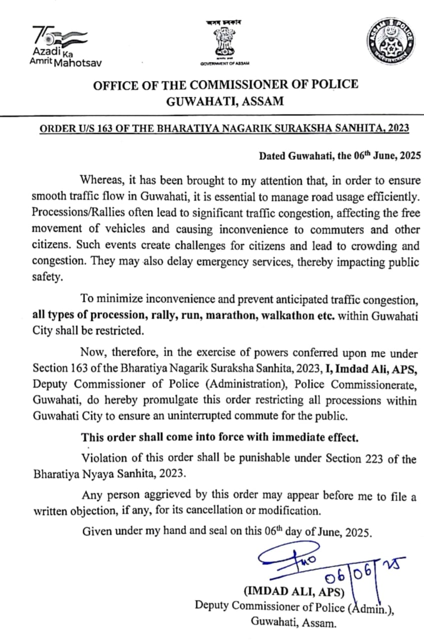 BAN ON RALLIES AND PROCESSIONS