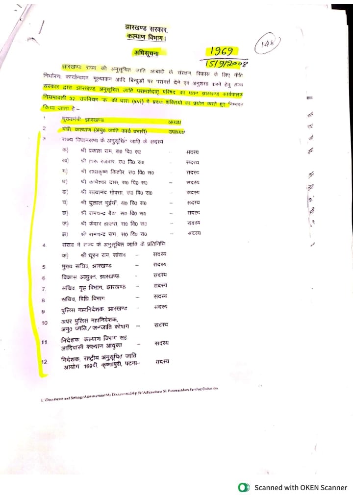 Finance Minister letter to CM Hemant Soren regarding plight of Harijan community in Jharkhand