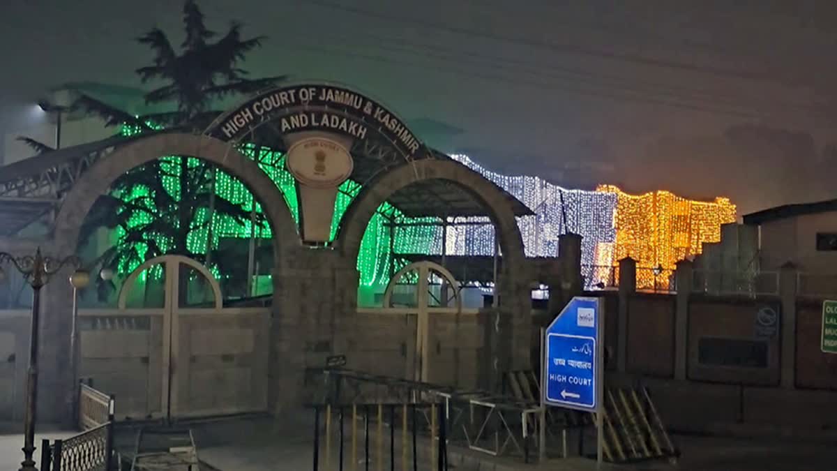 High Court of Jammu and Kashmir and Ladakh illuminated in the colours of the tricolor ahead of Republic Day, in Srinagar