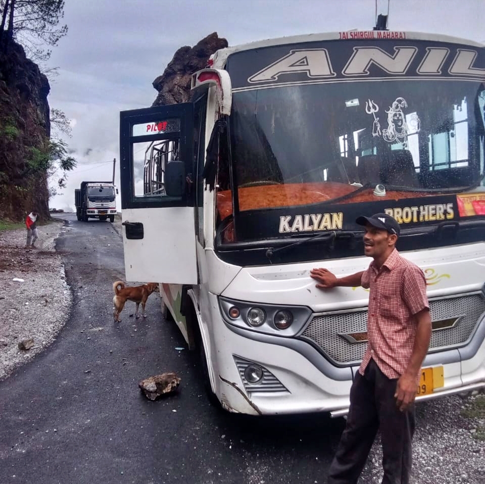 ROCK FELL ON A BUS IN SIRMAUR