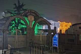 High Court of Jammu and Kashmir and Ladakh illuminated in the colours of the tricolor ahead of Republic Day, in Srinagar