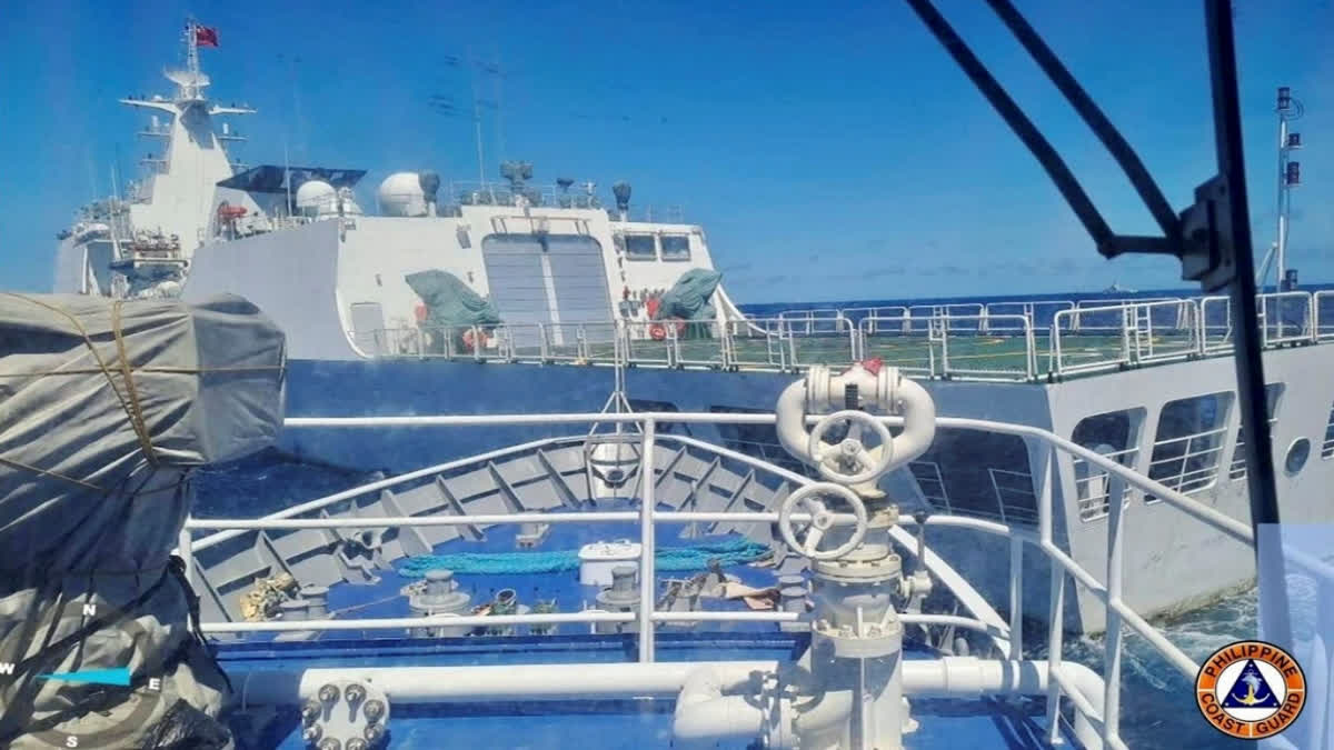 Philippine military on Sunday condemned a Chinese coast guard ship's excessive and offensive use of a water cannon to block a Filipino supply boat from delivering new troops, food, water and fuel to a Philippine-occupied shoal in the disputed South China Sea.