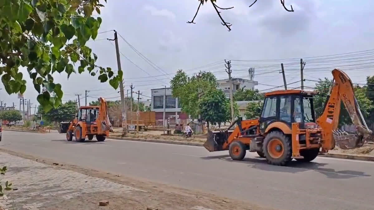 Authorities in Nuh district Sunday razed some illegal structures including a hotel from where stones were allegedly pelted on a religious procession last week, even as a mahapanchayat was held in support of four men arrested over arson at a mosque and the death of its imam.