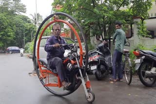 Mechanic Made Round Shape e-Bike 64 years old bike mechanic Natu bhai Patel gujarat made nnovative bike in