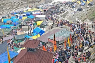 Pilgrims at the base camp on their way to Amarnath cave