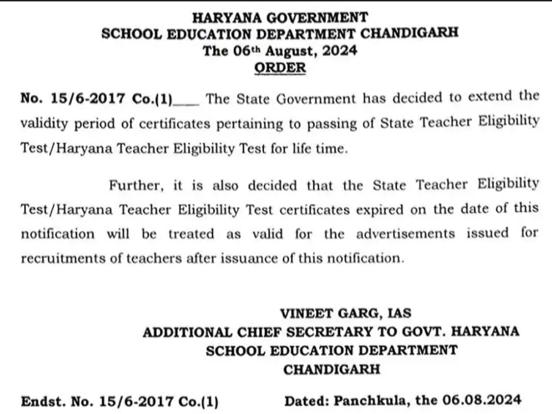 TET Validity lifetime in Haryana