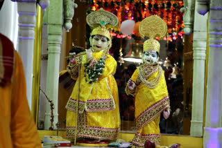 On Krishna Janmashtami, idols of Lord Krishna, Radha adorned with gems worth crores