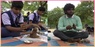 students-prepared-clay-ganesha-idol-in-mysuru