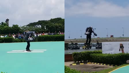 Gravity Jet Suit Display In Kochi  Gravity Jet Suit Display In Kochi  രാജ്യത്തെ ആദ്യ പറക്കും മനുഷ്യന്‍  കൊച്ചിയിലെ ജെറ്റ് സ്യൂട്ട് പ്രദര്‍ശനം  കൈയ്യടിച്ച് ജനം  സൈബര്‍ സെക്യൂരിറ്റി കോണ്‍ഫറന്‍സ്  ജെറ്റ് സ്യൂട്ടിന്‍റെ പ്രദർശനം  kerala news updates  latest news in kerala  news updates