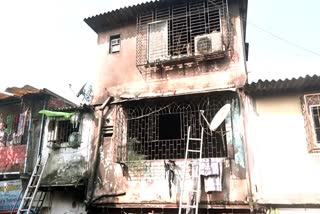 Charred remains of a shop that caught fire at Chembur, in Mumbai on Sunday. 7 people including 3 children died in the fire incident.