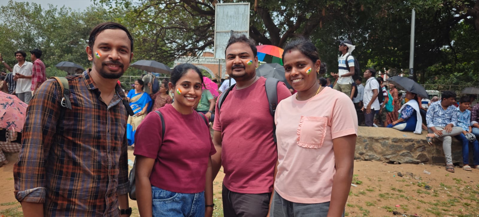 Spectators pose for a photograph at the IAF airshow 2024 in Chennai on Sunday October 6, 2024