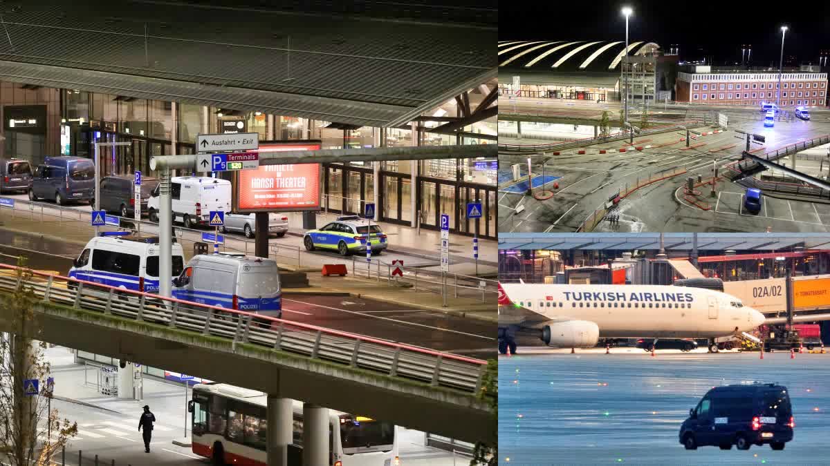 hostage situation at Hamburg Airport end  Hamburg Airport ends with a man in custody  4 year old daughter safe  Hamburg Airport news  ಜರ್ಮನಿಯ ಹ್ಯಾಂಬರ್ಗ್ ವಿಮಾನ ನಿಲ್ದಾಣ  ವಿಮಾನ ನಿಲ್ದಾಣದಲ್ಲಿ 18 ಗಂಟೆಗಳ ಸಸ್ಪೆನ್ಸ್ ಅಂತ್ಯ  ಕಾರಿಗೆ ನುಗ್ಗಿ ಸಂಚಾರಕ್ಕೆ ಅಡ್ಡಿಪಡಿಸಿ ಅವಾಂತರ  ವಿಮಾನಗಳ ಆಗಮನಕ್ಕೆ ಅಡ್ಡಿಪಡಿಸಿದ ವ್ಯಕ್ತಿ  ಬಂಧನದ ವೇಳೆ ಆತನಿಂದ ಯಾವುದೇ ಪ್ರತಿರೋಧ ವ್ಯಕ್ತ  ಉದ್ವಿಗ್ನ ಪರಿಸ್ಥಿತಿಯ ಹಿನ್ನೆಲೆ ಅಧಿಕಾರಿಗಳು  ವಿಮಾನಗಳನ್ನು ಅಲ್ಲಿಂದ ಸ್ಥಳಾಂತರ  ಕಾರಿನೊಂದಿಗೆ ಹ್ಯಾಂಬರ್ಗ್ ವಿಮಾನ ನಿಲ್ದಾಣಕ್ಕೆ ನುಗ್ಗಿ  ಕಾರಿನೊಂದಿಗೆ ವಿಮಾನ ನಿಲ್ದಾಣಕ್ಕೆ ನುಗ್ಗಿದ ಭೀತಿ  60 ವಿಮಾನಗಳ ರದ್ದು  18 ಗಂಟೆಗಳ ಸಸ್ಪೆನ್ಸ್ ಅಂತ್ಯ