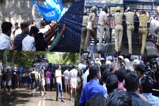 KSU March Becomes Violent  March Becomes Violent Due To Police Lathi Charge  KSU March On College Union Election  Kerala Varma College Union Election  KSU March And Police Lathi Charge  കോളജ് യൂണിയന്‍ തെരഞ്ഞെടുപ്പ് അട്ടിമറി  കെഎസ്‌യു മാര്‍ച്ച് അക്രമാസക്തം  കെഎസ്‌യു പ്രവര്‍ത്തകര്‍ക്ക് പരിക്ക്  കേരള വര്‍മ്മ കോളജ് തെരഞ്ഞെടുപ്പ്  മന്ത്രി ആര്‍ ബിന്ദുവിന്‍റെ വസതിയിലേക്ക് മാര്‍ച്ച്