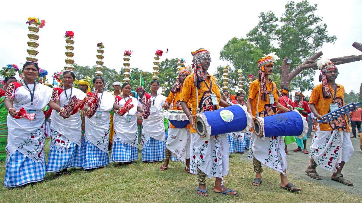 People of the tribal community performing at the 167th Hul Utsav in remembrance of the Santhal revolution