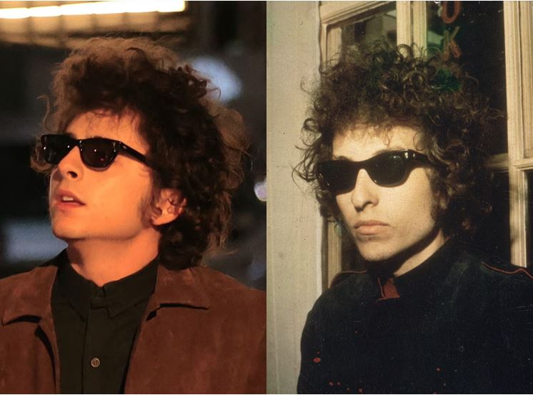 Actor Timothee Chalament (left) is a dead ringer for artist Bob Dylan (right)