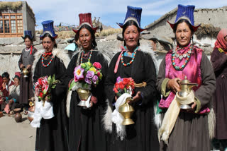 Women of Gya village in Ladakh in their traditional dress.