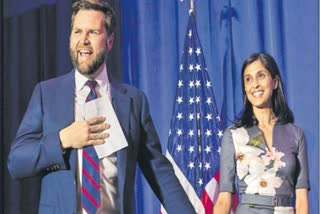 JD Vance and his wife Usha Chilukuri (Right)