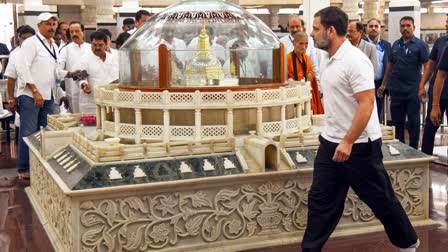 Rahul Gandhi pays tribute to the statue of Lord Buddha at Deekshabhoomi in Nagpur