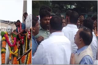 sc leaders fight at Ambedkar statue in hyderabad