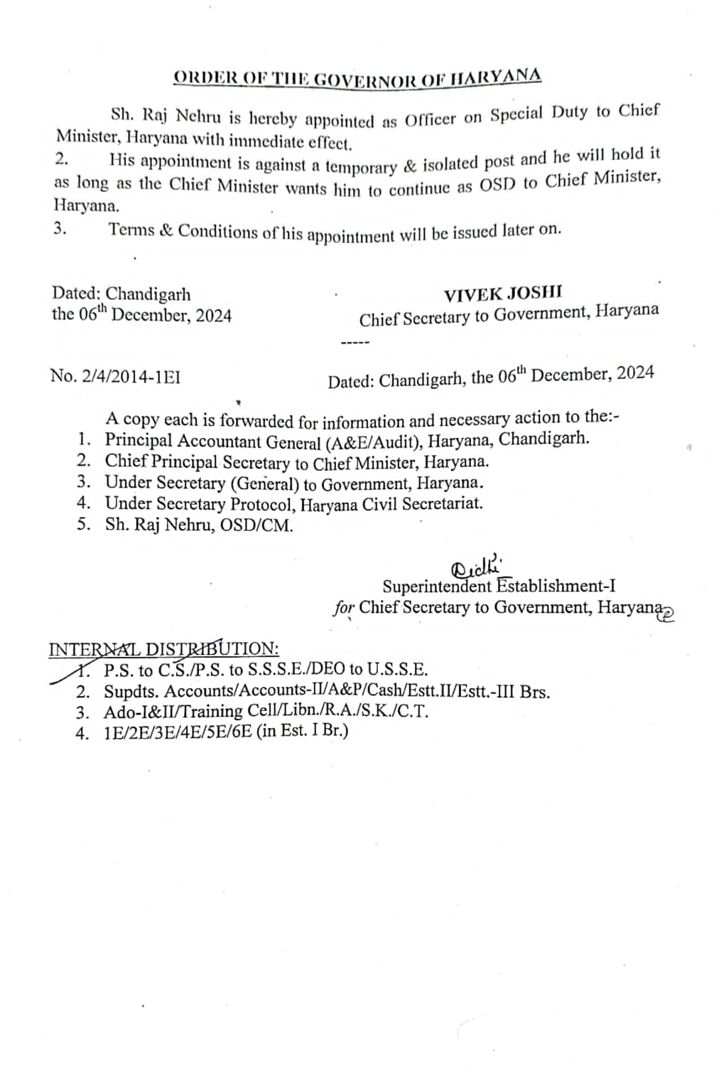 Haryana CM Nayab Singh Saini appointed two OSD Raj Nehru and Bharat Bhushan Bharti