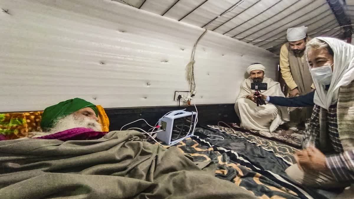 Jagjit Singh Dallewal, who is on an indefinite hunger strike at Khanauri border for over a month, in Sangrur district, Punjab, Saturday, Dec. 28, 2024.