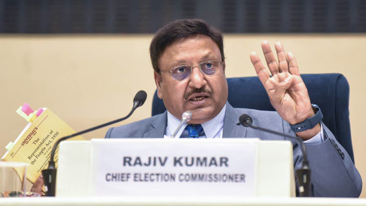 CEC Rajiv Kumar at a press conference in New Delhi