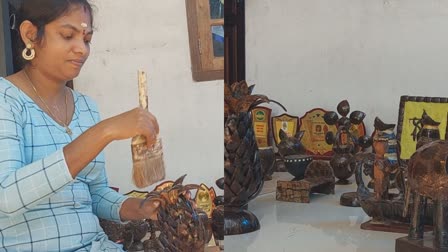 Chiratta  sculptures from waste materials  coconut shell  ചിരട്ടകളില്‍ തീര്‍ത്ത വിസ്‌മയം  കൊളചേരിയിലെ നിത്യ കൃഷ്‌ണൻ