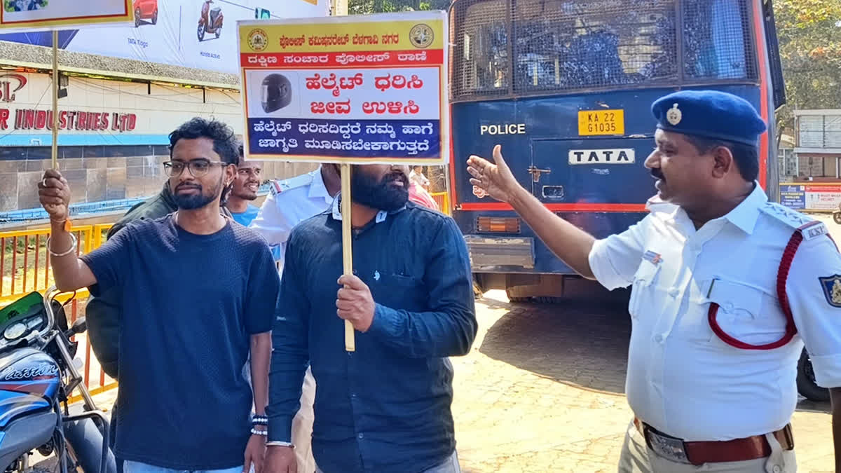 AWARENESS CAMPAIGN BY THOSE WHO DON'T WEAR HELMETS IN BELAGAVI