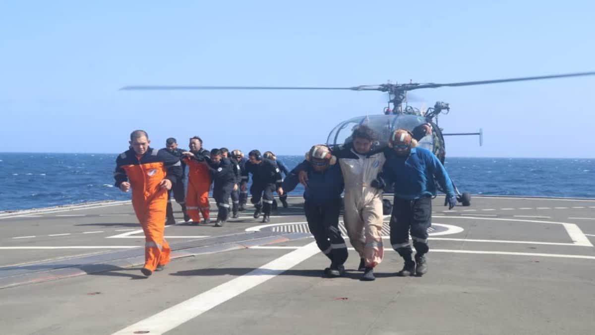 An Indian Navy warship provide immediate assistance to a marine casualty in the Gulf of Aden