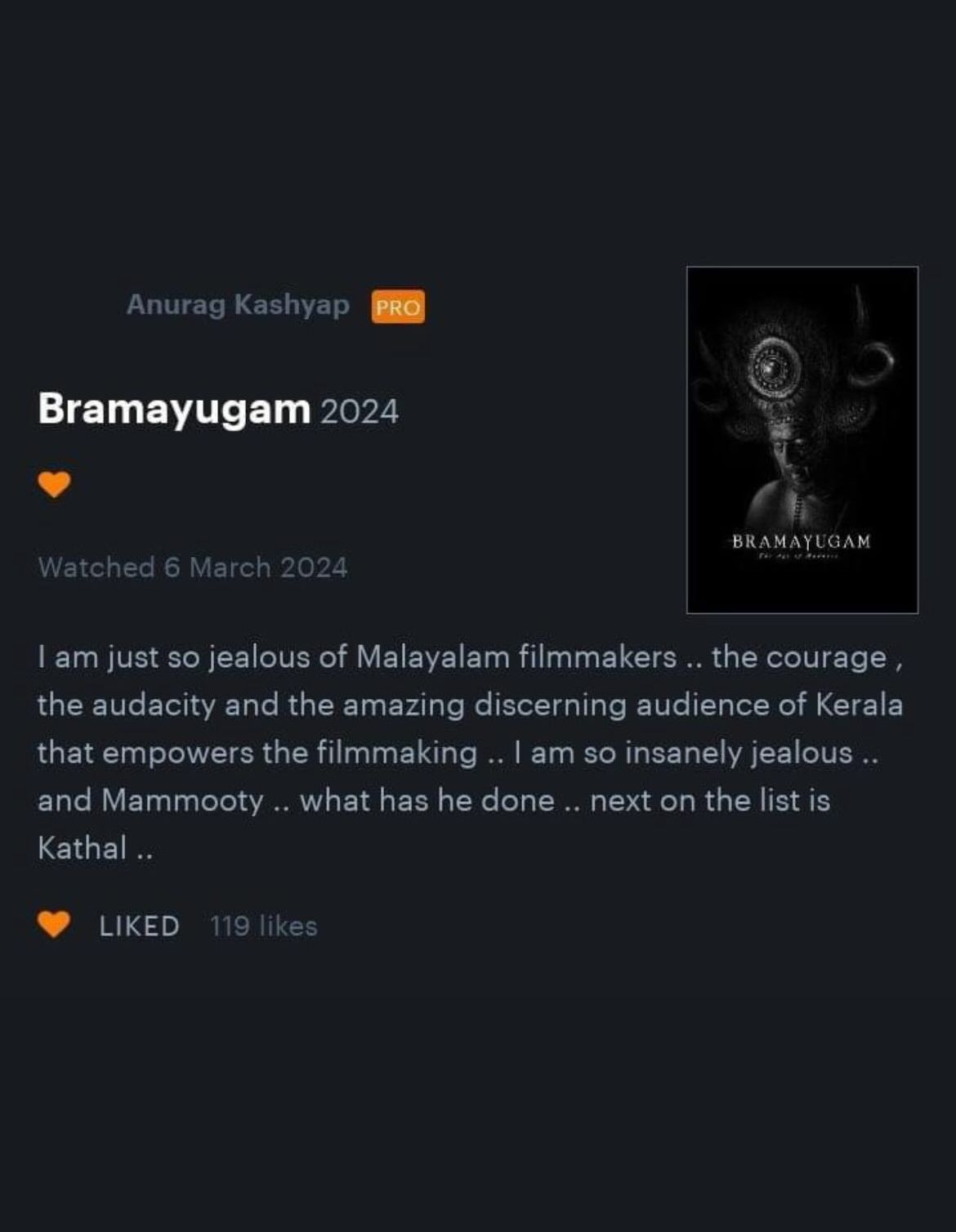 Anurag Kashyap  Bramayugam  Mammootty  ഭ്രമയുഗം മമ്മൂട്ടി  അനുരാഗ് കശ്യപ്