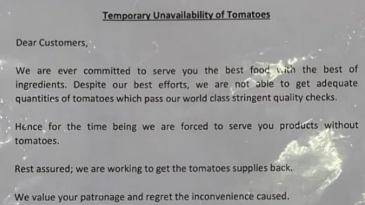 McDonald's notice over rising tomato prices