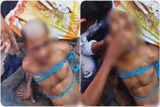 A youth, who was allegedly caught robbing in a house, give a Taliban style treatment by a mob in Gaya, Bihar.