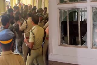 Kollam Collectorate  Court Attack  കൊല്ലത്ത് സ്‌ഫോടനക്കേസ് പ്രതികളുടെ ആക്രമണം  കോടതിയുടെ ജനല്‍ ചില്ലുകള്‍ ഇടിച്ച് തകര്‍ത്തു  കോടതിയുടെ ജനല്‍ ചില്ലുകള്‍ ഇടിച്ച് തകര്‍ത്തു  വിചാരണ നടപടി  kerala news updates  latest news in kollam  news live