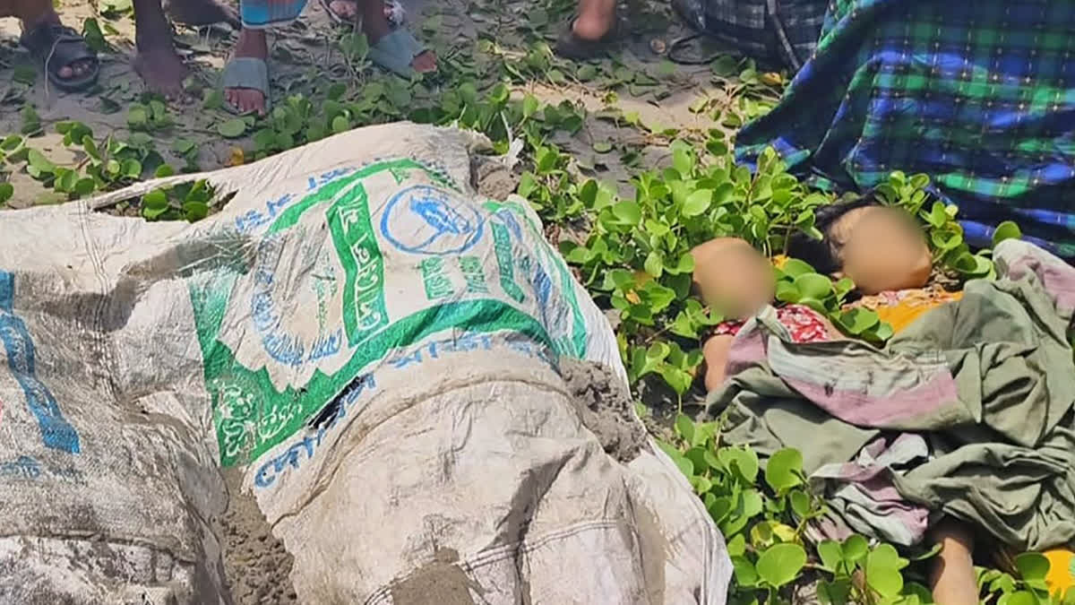 Relatives mourn near bodies of the deceased Rohingya refugees who drowned in the Naf river, in Teknaf on August 6, 2024.