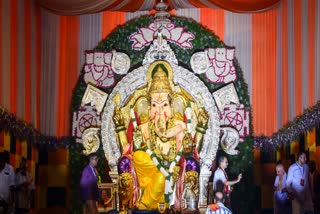 A view of the Golden Ganesha idol decorated with 66 kgs Gold, 336 kgs Silver during the GSB Seva Mandal's 70th Shree Ganeshotsav celebrations ahead of Ganesh Chaturthi festival, at King Circle in Mumbai.