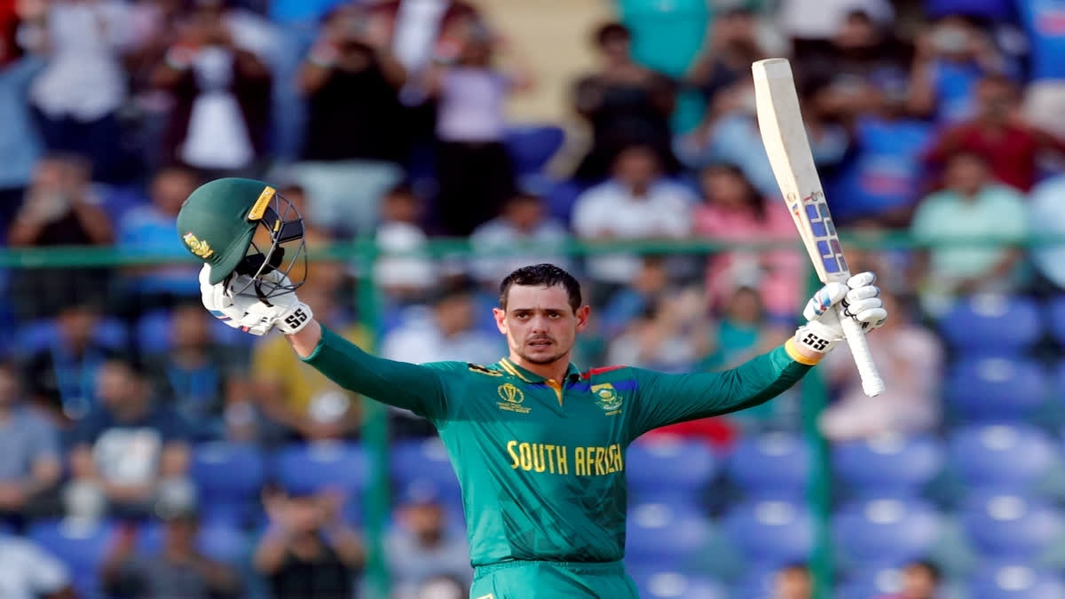 Quinton de Kock provided a fiery start to the South African innings after they lost Temba Bavuma early. The South African wicket-keeper batter amassed 100 runs from just 84 balls attacking opposition bowlers to every corner of the field. His innings involved 12 boundaries and three sixes which helped South Africa post a mammoth total of 428. The lefty-handed batter used the flat nature of the surface to full advantage and switched on the gears right from the beginning. Even his opener failing at the other end didn't unwaver him and he kept playing a key role for the side with the willow.