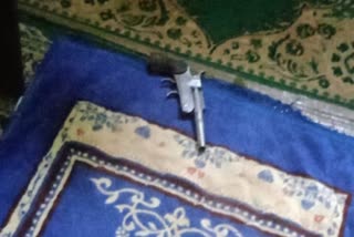 The pistol left behind by accused Sartaj after shooting mosque Imam in Meerut, Uttar Pradesh