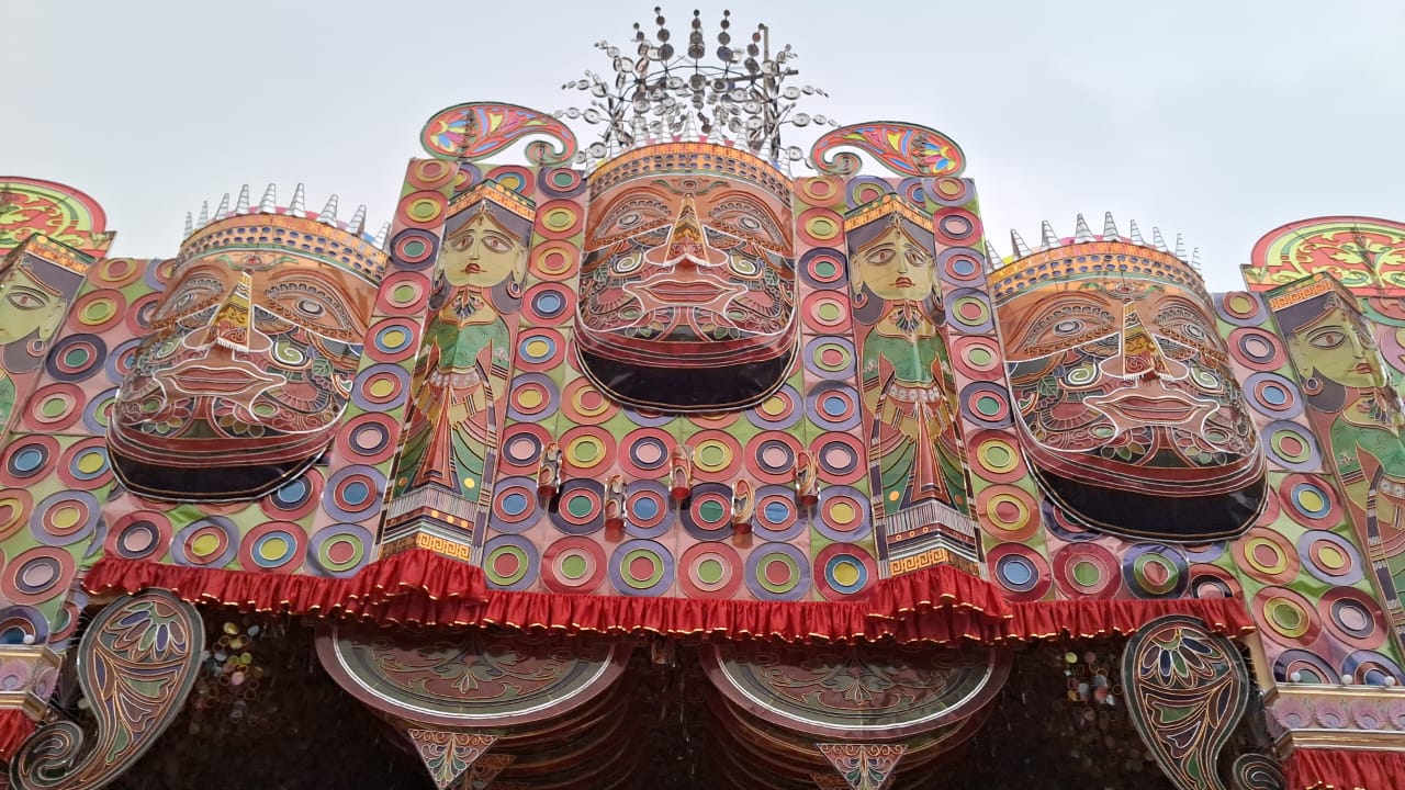 Durga Puja pandal built on Ranger Khela theme at Harmu Panch Mandir in Ranchi