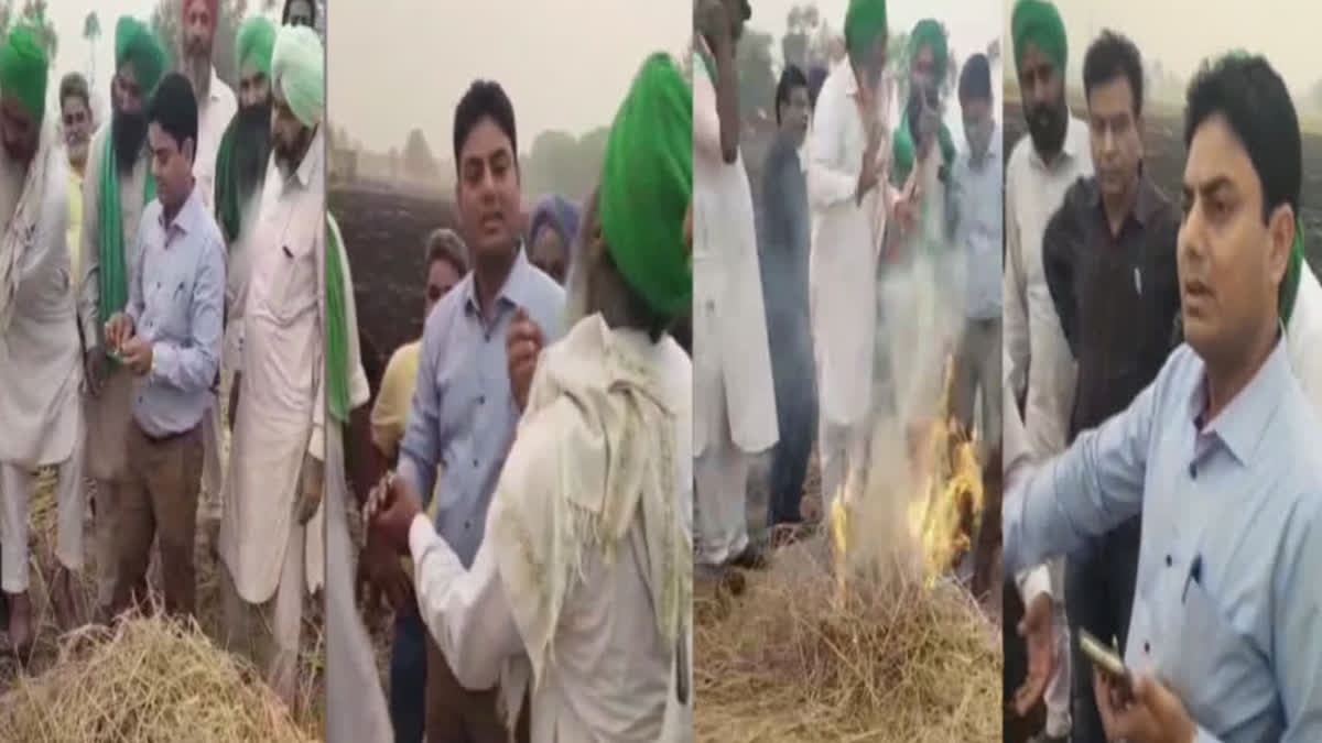 Police arrested two farmers who forced officials to set fire to stubble in Bathinda