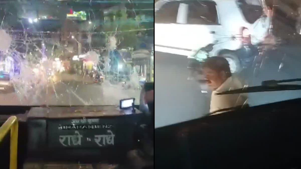 Miscreants attacked a college bus in jaipur