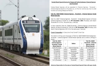 Southern Railway announced Chennai to tirunelveli Vande Bharat special train for Diwali