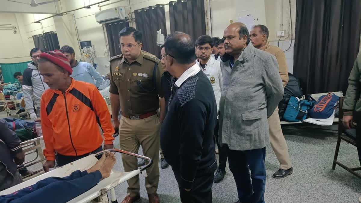 SSP Gorakhpur Gaurav Grover (M) during his visit to government medical college to inquire about the condition of bike accident victims. Five people were killed and three injured in the mishap