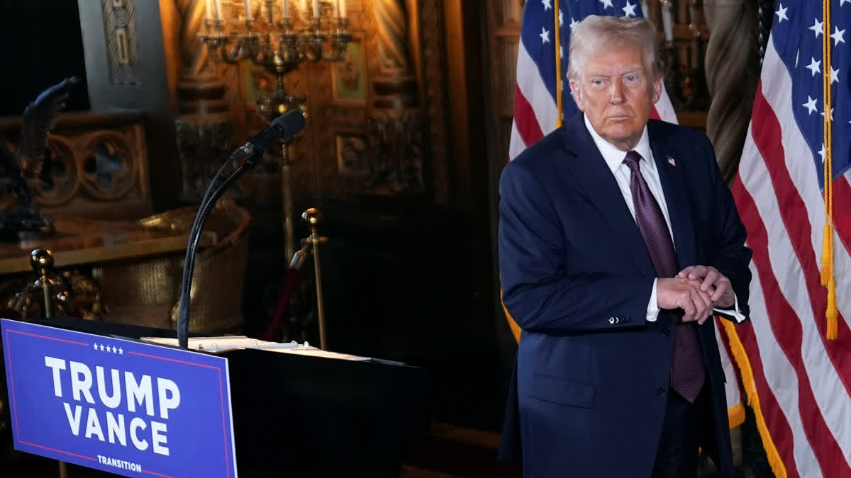 President-elect Donald Trump walks from the podium after a news conference at Mar-a-Lago, Tuesday, Jan. 7, 2025, in Palm Beach, Fla.