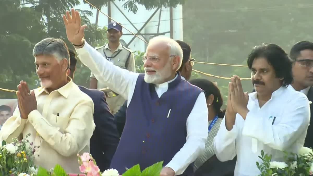 PM Modi's roadshow in Visakhapatnam, Andhra Pradesh.