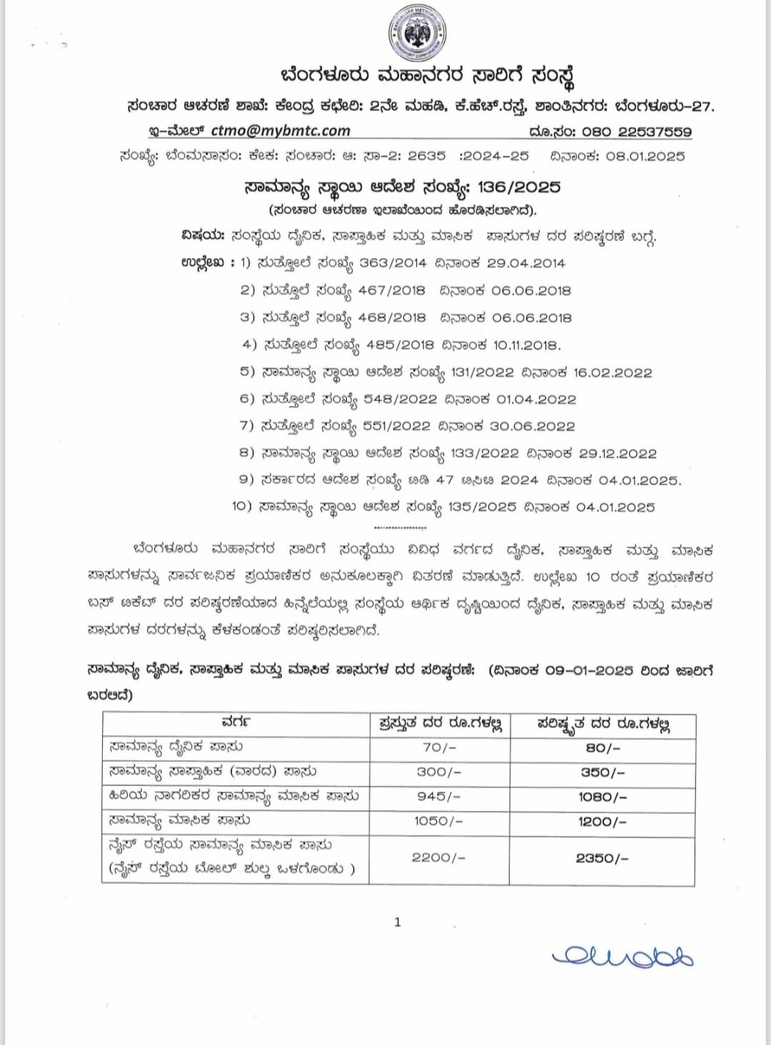 BMTC REVISING PASS FARE