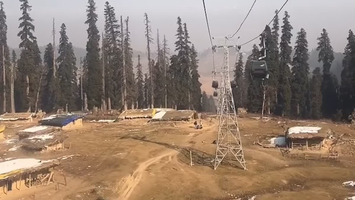 A view of barren Gulmarg during winters in north Kashmir